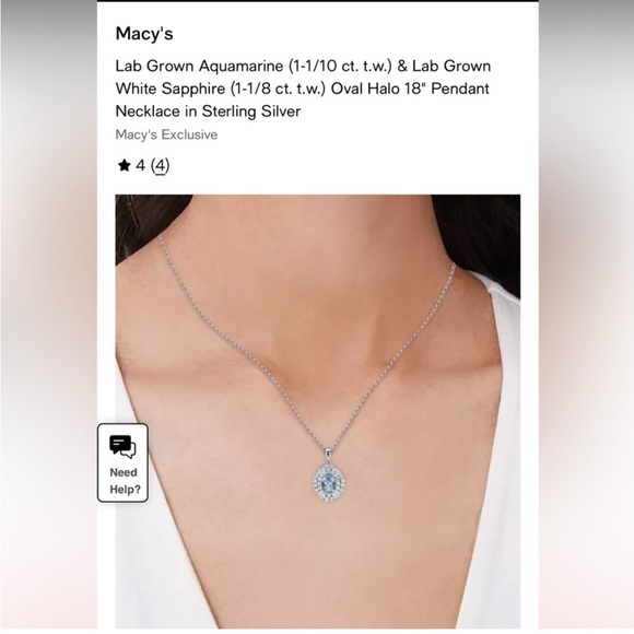 $250 Lab Created Aquamarine and White Sapphire Pendant new in Box - Picture 3 of 5